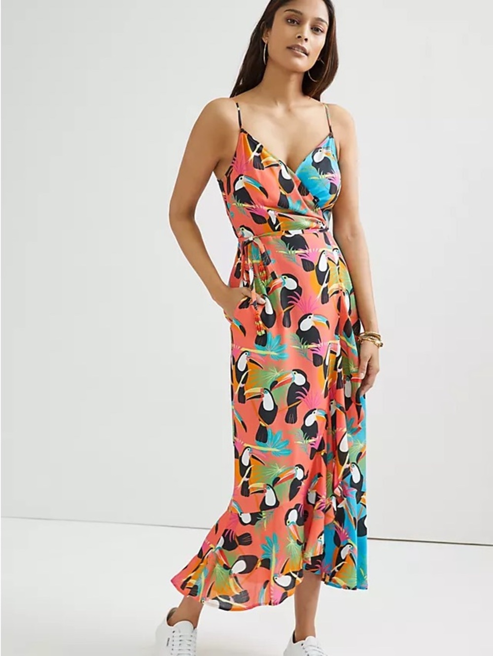 Farm Rio x Anthropologie Toucan Wrap Multi Color Dress  - Medium